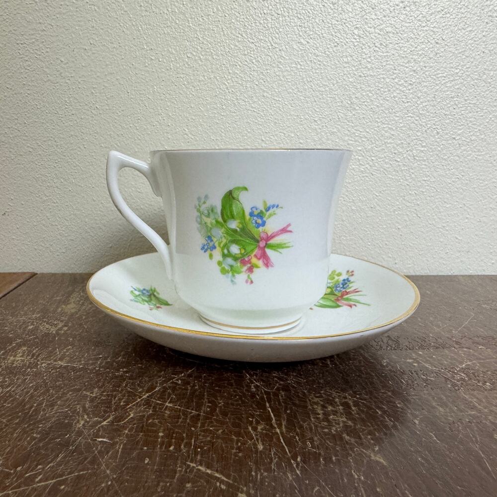 Crownford English Bone China Floral Blue Bonnet‎ Spring Tea Cup & Saucer